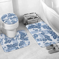 Vintage Hawaii Bathroom Set Hibiscus Tapa Tribal With Hawaiian Quilt Pattern Blue LT9 Mat Set Only (3 pcs) One Size Blue - Polynesian Pride