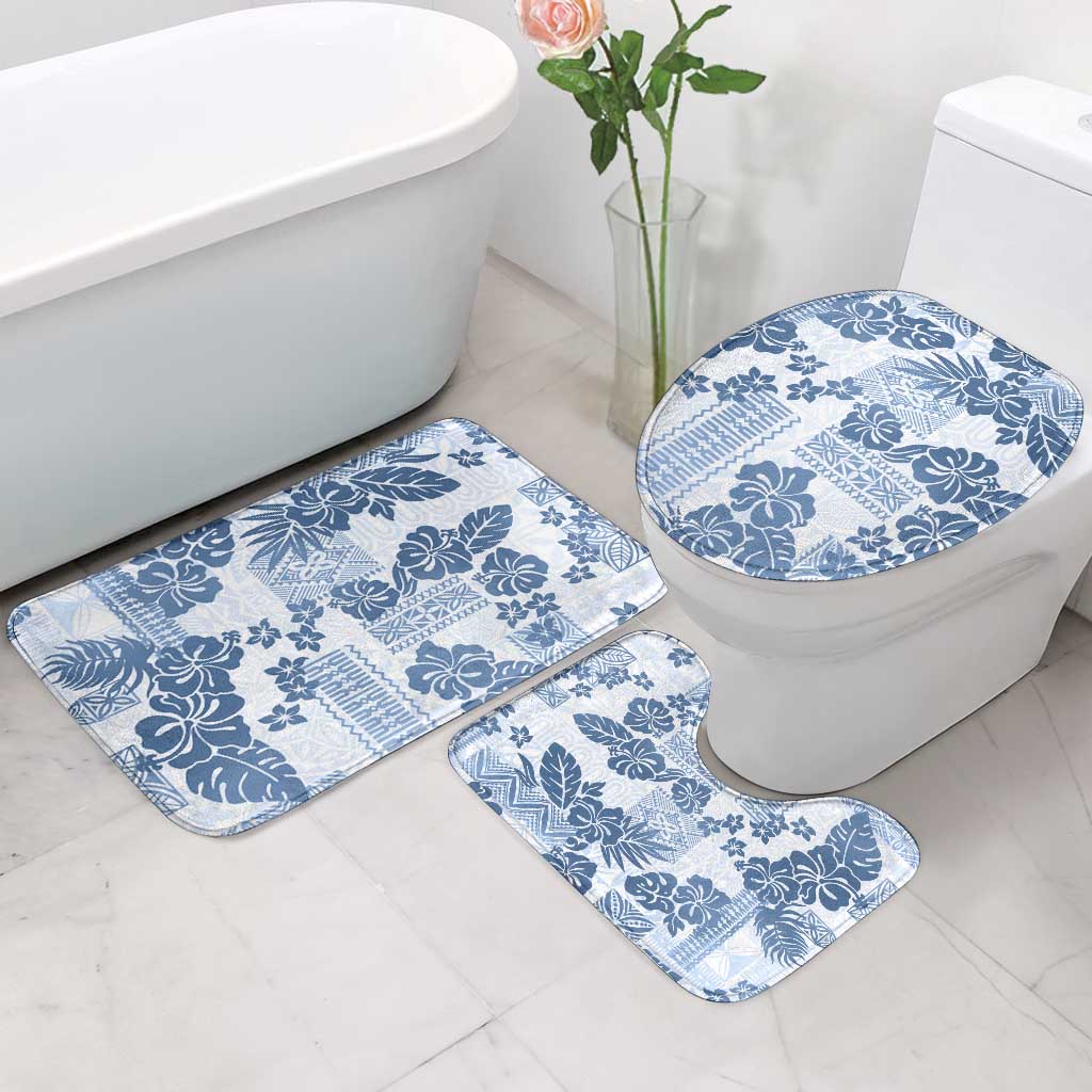 Vintage Hawaii Bathroom Set Hibiscus Tapa Tribal With Hawaiian Quilt Pattern Blue LT9 - Polynesian Pride
