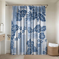 Vintage Hawaii Bathroom Set Hibiscus Tapa Tribal With Hawaiian Quilt Pattern Blue LT9 Shower Curtain Only Blue - Polynesian Pride