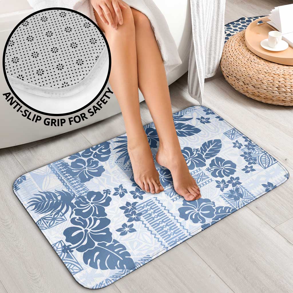 Vintage Hawaii Bathroom Set Hibiscus Tapa Tribal With Hawaiian Quilt Pattern Blue LT9 - Polynesian Pride