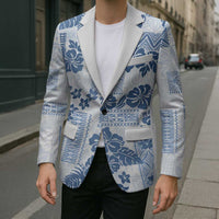 Vintage Hawaii Blazer Hibiscus Tapa Tribal With Hawaiian Quilt Pattern Blue - Polynesian Pride