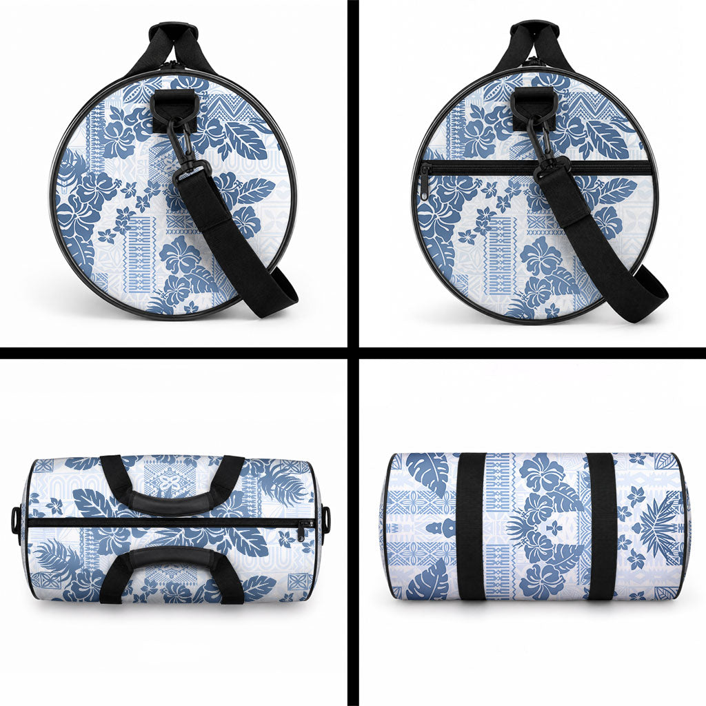 Vintage Hawaii Duffle Bag Hibiscus Tapa Tribal With Hawaiian Quilt Pattern Blue
