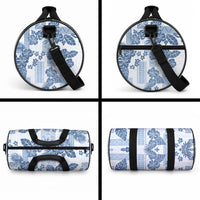 Vintage Hawaii Duffle Bag Hibiscus Tapa Tribal With Hawaiian Quilt Pattern Blue
