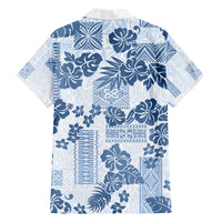 Vintage Hawaii Family Matching Off Shoulder Maxi Dress and Hawaiian Shirt Hibiscus Tapa Tribal With Hawaiian Quilt Pattern Blue LT9 - Polynesian Pride
