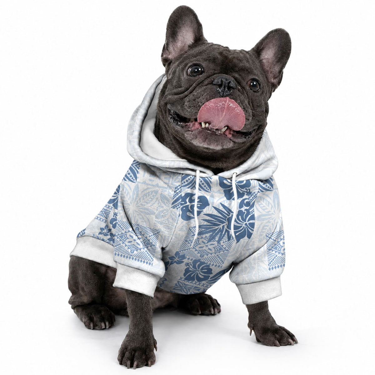 Vintage Hawaii Pet Hoodie Hibiscus Tapa Tribal With Hawaiian Quilt Pattern Blue