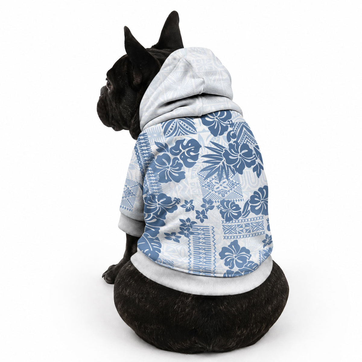 Vintage Hawaii Pet Hoodie Hibiscus Tapa Tribal With Hawaiian Quilt Pattern Blue