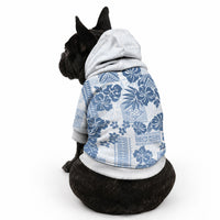 Vintage Hawaii Pet Hoodie Hibiscus Tapa Tribal With Hawaiian Quilt Pattern Blue