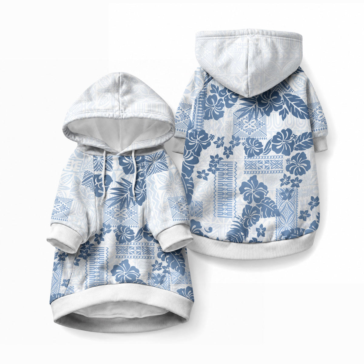 Vintage Hawaii Pet Hoodie Hibiscus Tapa Tribal With Hawaiian Quilt Pattern Blue