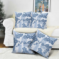 Vintage Hawaii Pillow Cover Hibiscus Tapa Tribal With Hawaiian Quilt Pattern Blue - Polynesian Pride