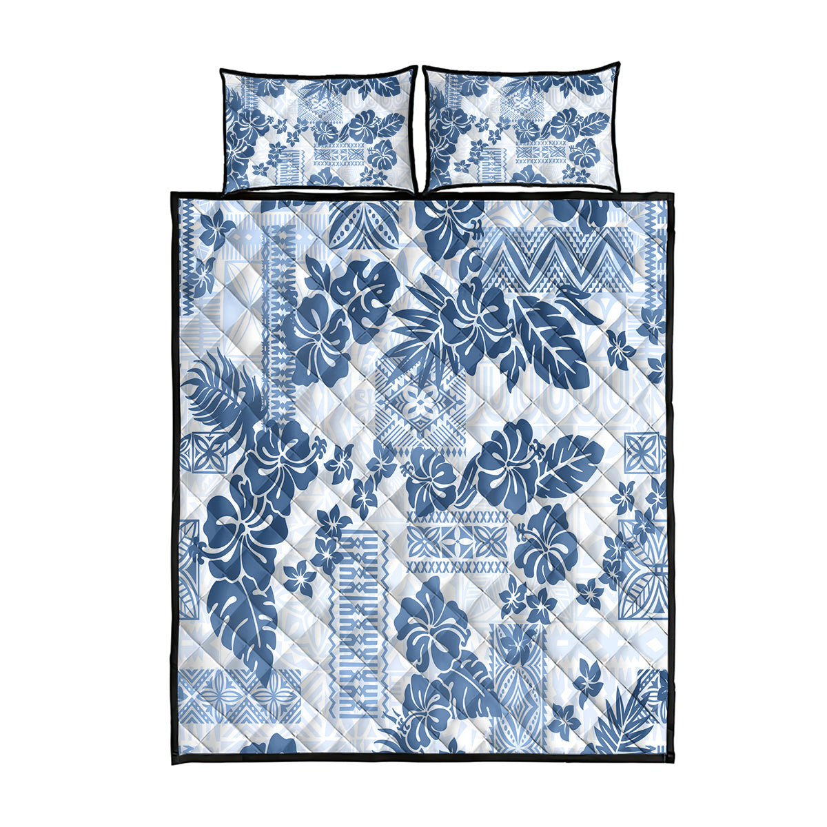 Vintage Hawaii Quilt Bed Set Hibiscus Tapa Tribal With Hawaiian Quilt Pattern Blue LT9 Blue - Polynesian Pride