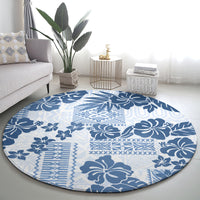 Vintage Hawaii Round Carpet Hibiscus Tapa Tribal With Hawaiian Quilt Pattern Blue LT9 - Polynesian Pride