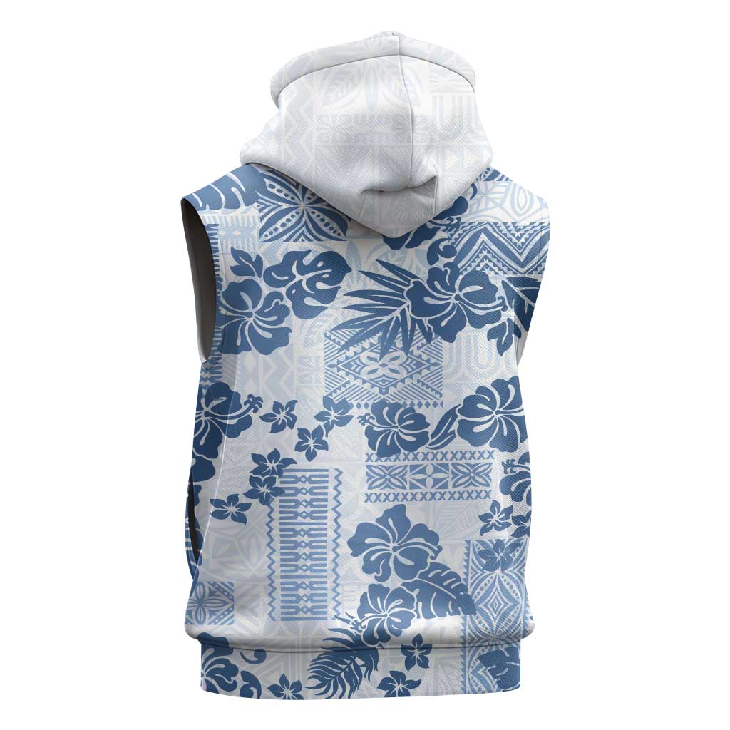 Vintage Hawaii Sleeveless Zip Hoodie Hibiscus Tapa Tribal With Hawaiian Quilt Pattern Blue LT9 - Polynesian Pride
