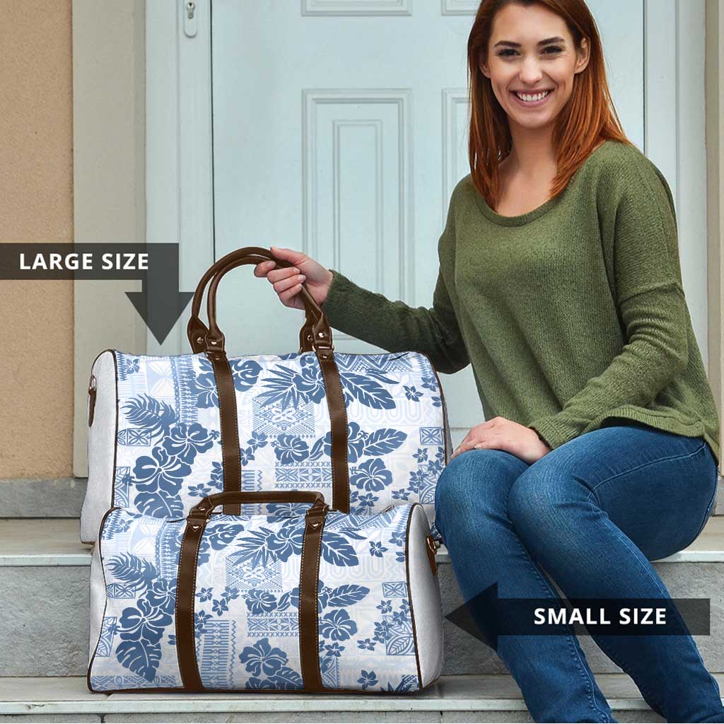 Vintage Hawaii Travel Bag Hibiscus Tapa Tribal With Hawaiian Quilt Pattern Blue - Polynesian Pride