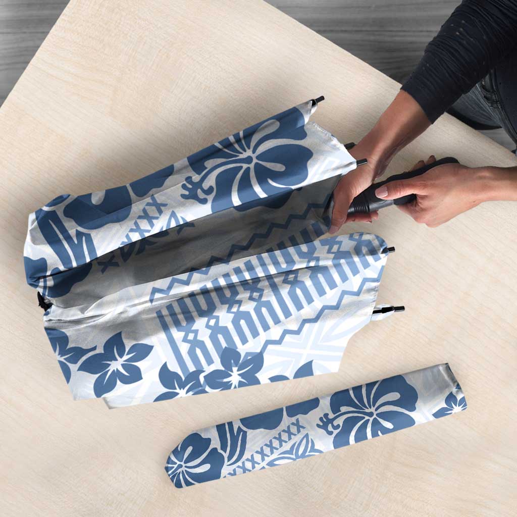 Vintage Hawaii Umbrella Hibiscus Tapa Tribal With Hawaiian Quilt Pattern Blue - Polynesian Pride