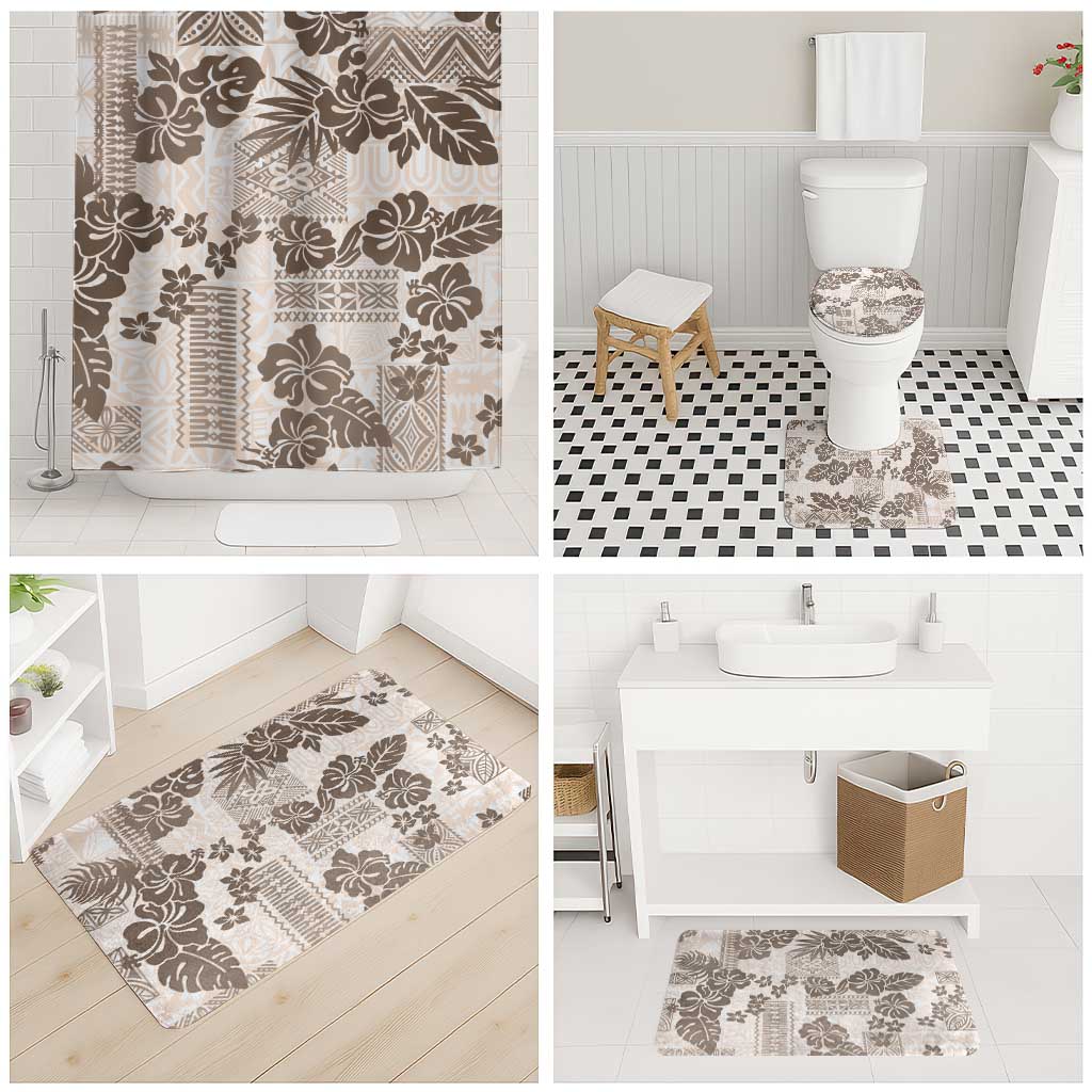 Vintage Hawaii Bathroom Set Hibiscus Tapa Tribal With Hawaiian Quilt Pattern Gold - Polynesian Pride