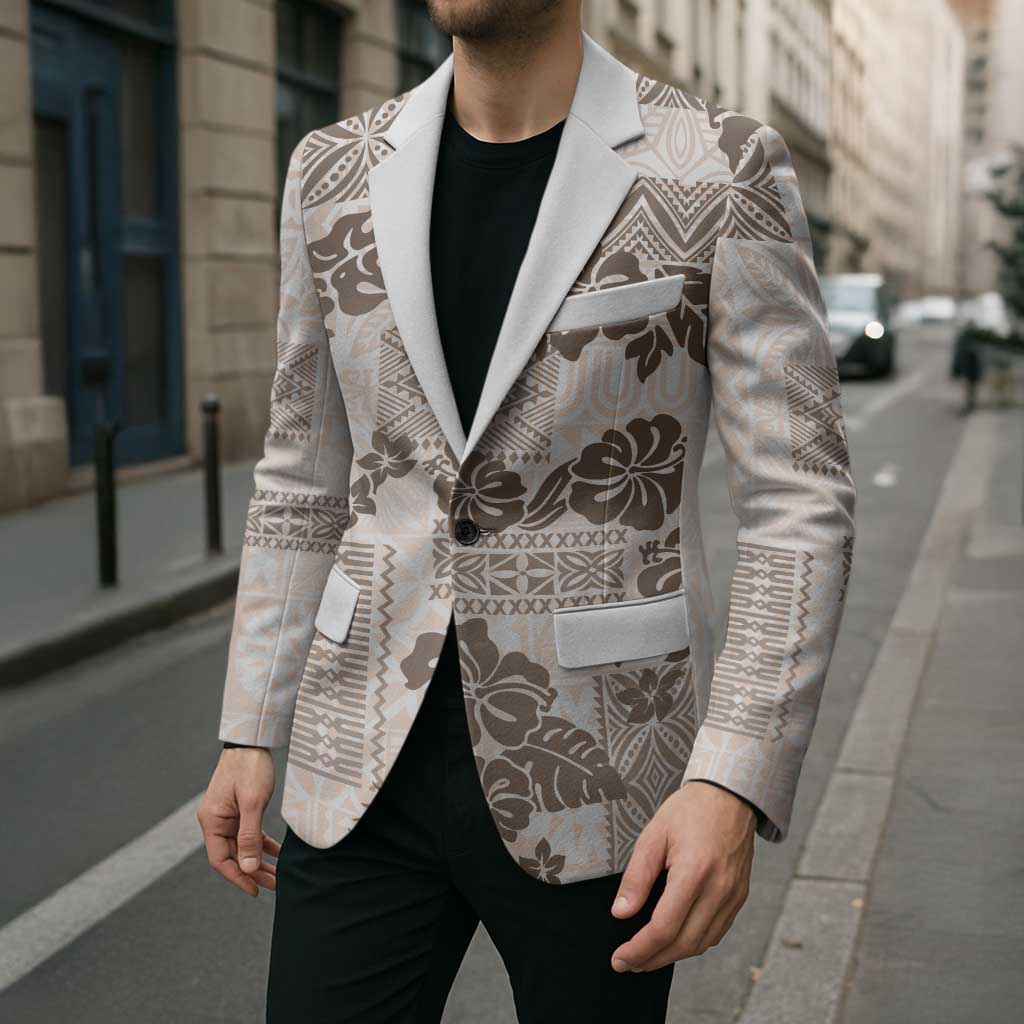 Vintage Hawaii Blazer Hibiscus Tapa Tribal With Hawaiian Quilt Pattern Gold - Polynesian Pride