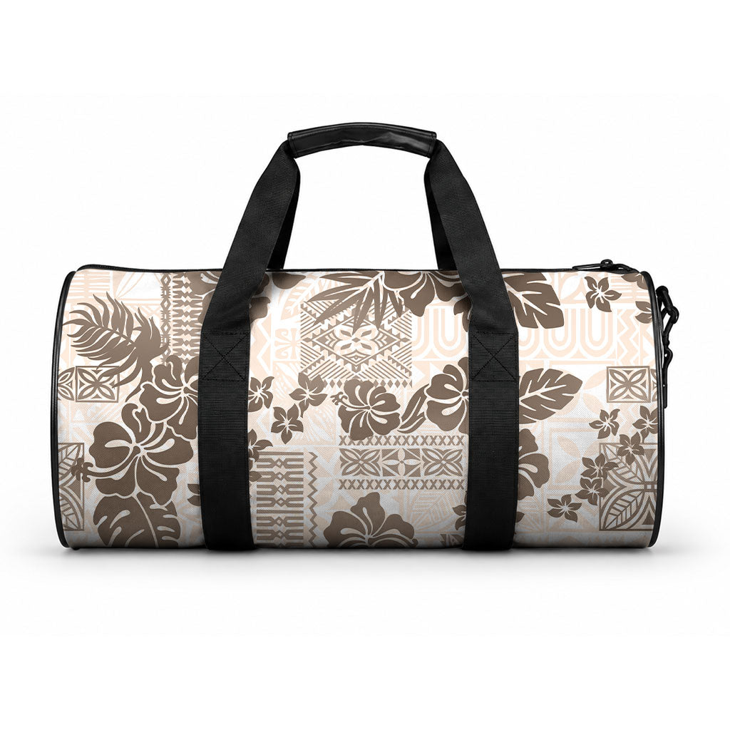 Vintage Hawaii Duffle Bag Hibiscus Tapa Tribal With Hawaiian Quilt Pattern Gold