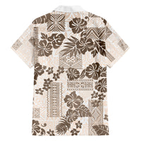Vintage Hawaii Family Matching Off Shoulder Long Sleeve Dress and Hawaiian Shirt Hibiscus Tapa Tribal With Hawaiian Quilt Pattern Gold LT9 - Polynesian Pride