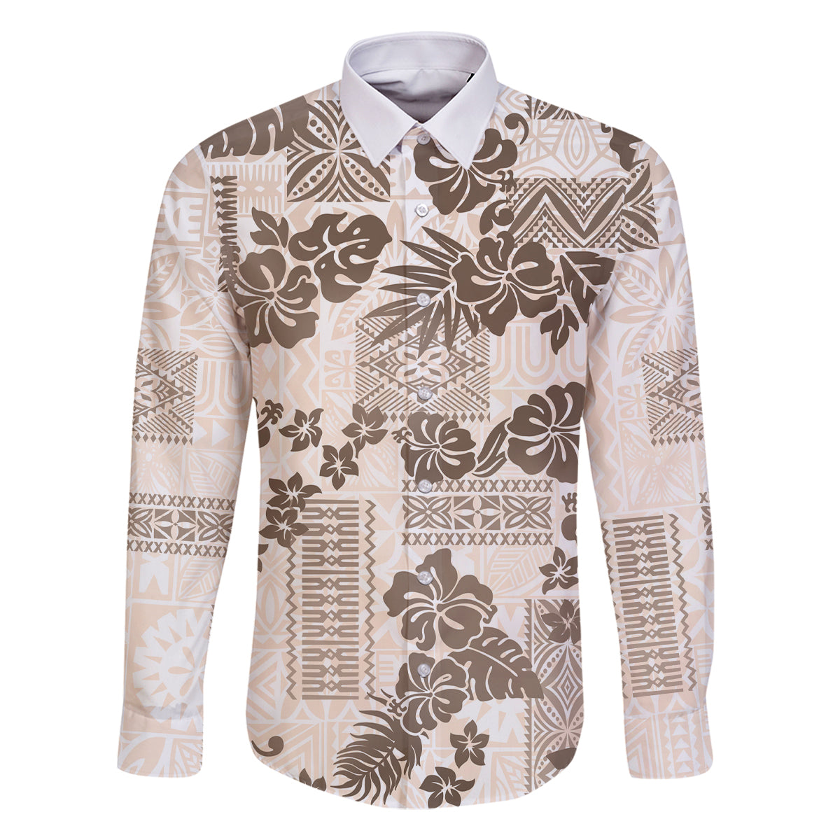 Vintage Hawaii Family Matching Off Shoulder Long Sleeve Dress and Hawaiian Shirt Hibiscus Tapa Tribal With Hawaiian Quilt Pattern Gold LT9 Dad's Shirt - Long Sleeve Gold - Polynesian Pride