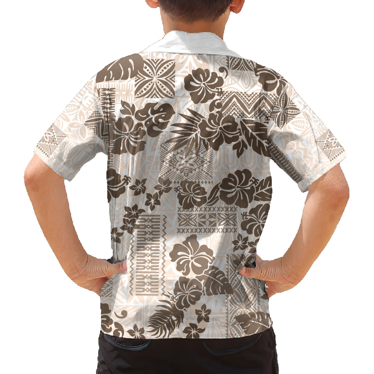 Vintage Hawaii Family Matching Off Shoulder Maxi Dress and Hawaiian Shirt Hibiscus Tapa Tribal With Hawaiian Quilt Pattern Gold LT9 - Polynesian Pride