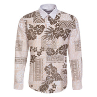 Vintage Hawaii Family Matching Tank Maxi Dress and Hawaiian Shirt Hibiscus Tapa Tribal With Hawaiian Quilt Pattern Gold LT9 Dad's Shirt - Long Sleeve Gold - Polynesian Pride
