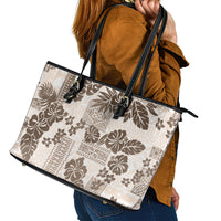 Vintage Hawaii Leather Tote Bag Hibiscus Tapa Tribal With Hawaiian Quilt Pattern Gold LT9 - Polynesian Pride