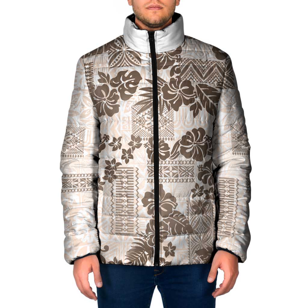 Vintage Hawaii Padded Jacket Hibiscus Tapa Tribal With Hawaiian Quilt Pattern Gold - Polynesian Pride