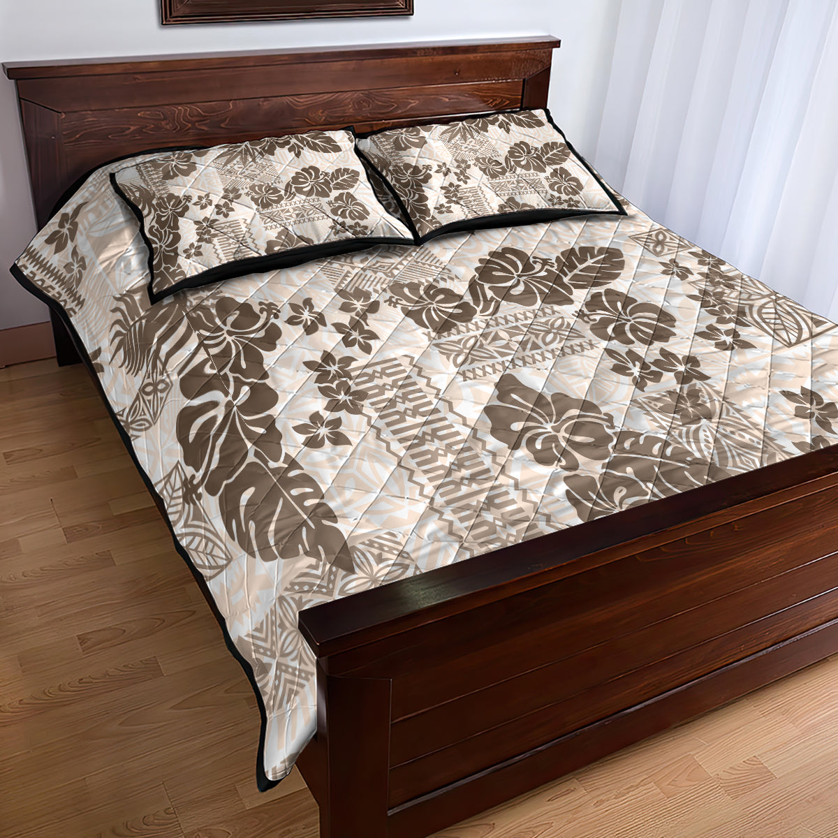 Vintage Hawaii Quilt Bed Set Hibiscus Tapa Tribal With Hawaiian Quilt Pattern Gold LT9 - Polynesian Pride