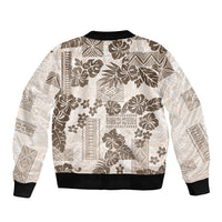 Vintage Hawaii Sleeve Zip Bomber Jacket Hibiscus Tapa Tribal With Hawaiian Quilt Pattern Gold LT9 - Polynesian Pride