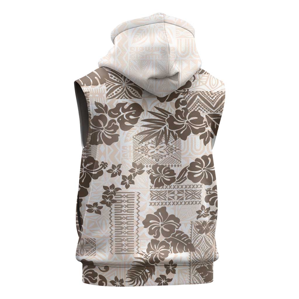 Vintage Hawaii Sleeveless Hoodie Hibiscus Tapa Tribal With Hawaiian Quilt Pattern Gold LT9 - Polynesian Pride