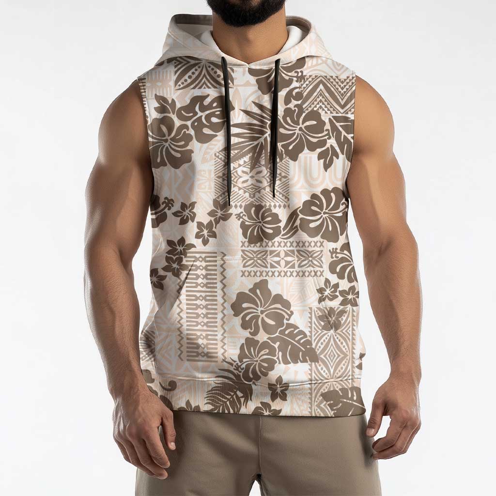 Vintage Hawaii Sleeveless Hoodie Hibiscus Tapa Tribal With Hawaiian Quilt Pattern Gold LT9 - Polynesian Pride