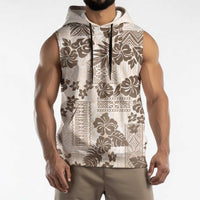 Vintage Hawaii Sleeveless Hoodie Hibiscus Tapa Tribal With Hawaiian Quilt Pattern Gold LT9 - Polynesian Pride