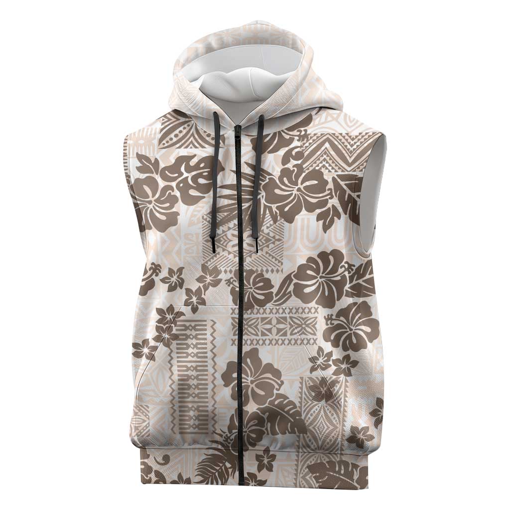 Vintage Hawaii Sleeveless Zip Hoodie Hibiscus Tapa Tribal With Hawaiian Quilt Pattern Gold LT9 Gold - Polynesian Pride
