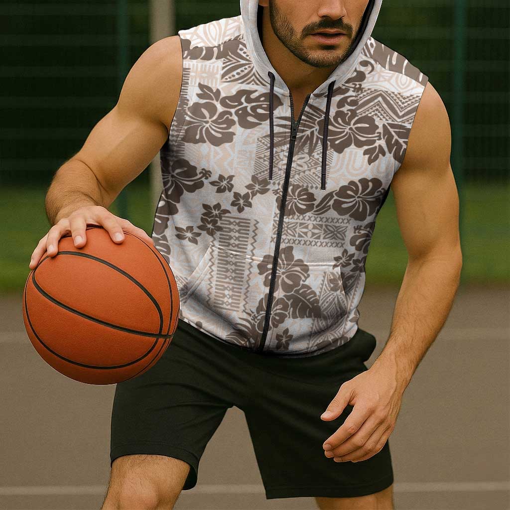 Vintage Hawaii Sleeveless Zip Hoodie Hibiscus Tapa Tribal With Hawaiian Quilt Pattern Gold LT9 - Polynesian Pride