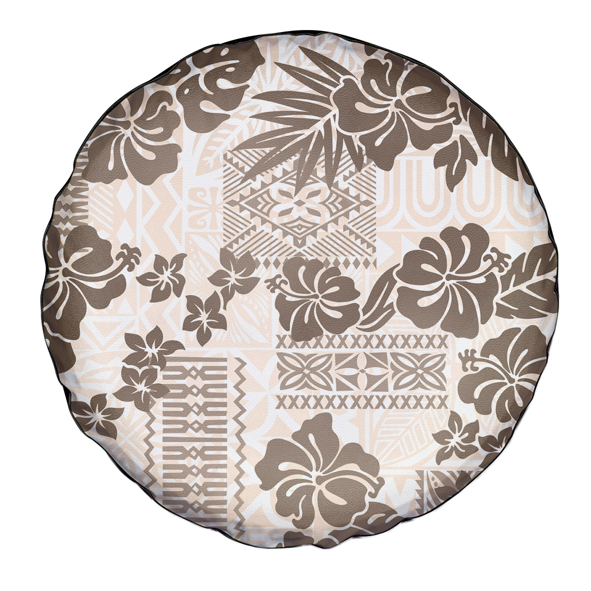 Vintage Hawaii Spare Tire Cover Hibiscus Tapa Tribal With Hawaiian Quilt Pattern Gold LT9 - Polynesian Pride