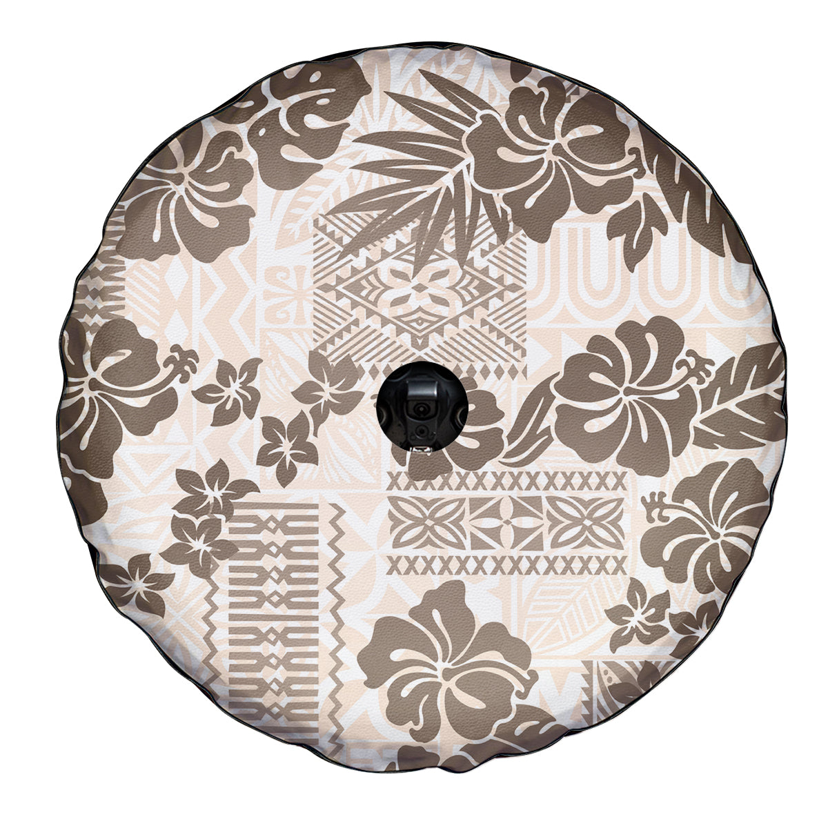 Vintage Hawaii Spare Tire Cover Hibiscus Tapa Tribal With Hawaiian Quilt Pattern Gold LT9 - Polynesian Pride