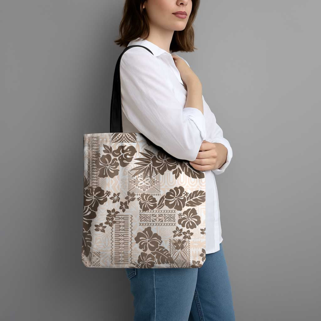 Vintage Hawaii Tote Bag Hibiscus Tapa Tribal With Hawaiian Quilt Pattern Gold - Polynesian Pride