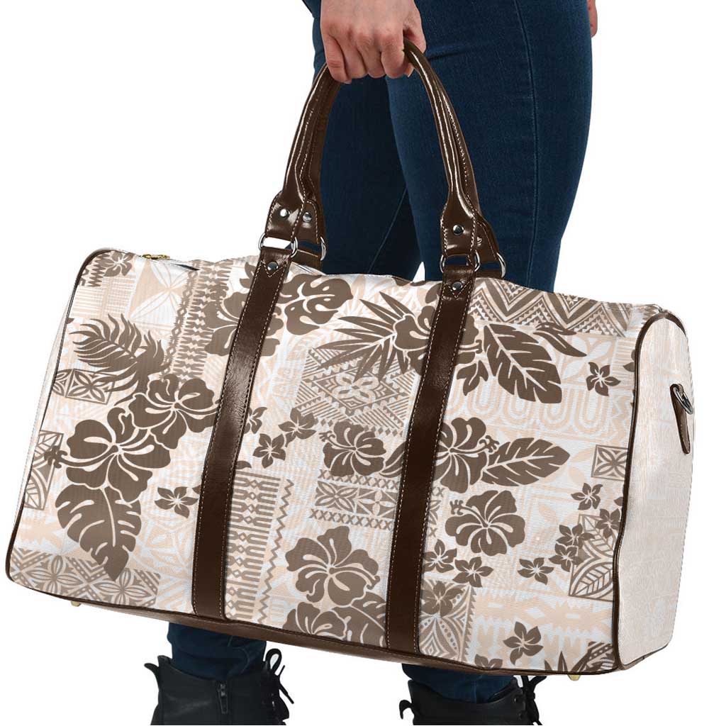 Vintage Hawaii Travel Bag Hibiscus Tapa Tribal With Hawaiian Quilt Pattern Gold - Polynesian Pride