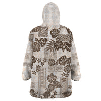 Vintage Hawaii Wearable Blanket Hoodie Hibiscus Tapa Tribal With Hawaiian Quilt Pattern Gold LT9 - Polynesian Pride