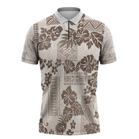 Vintage Hawaii Zipper Polo Shirt Hibiscus Tapa Tribal With Hawaiian Quilt Pattern Gold LT9 Gold - Polynesian Pride