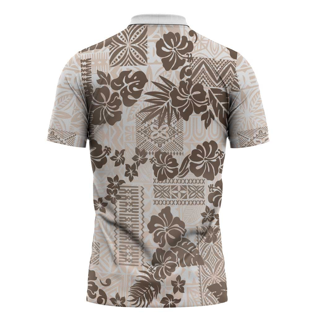 Vintage Hawaii Zipper Polo Shirt Hibiscus Tapa Tribal With Hawaiian Quilt Pattern Gold LT9 - Polynesian Pride