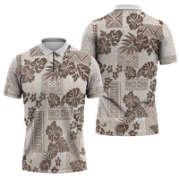 Vintage Hawaii Zipper Polo Shirt Hibiscus Tapa Tribal With Hawaiian Quilt Pattern Gold LT9 - Polynesian Pride