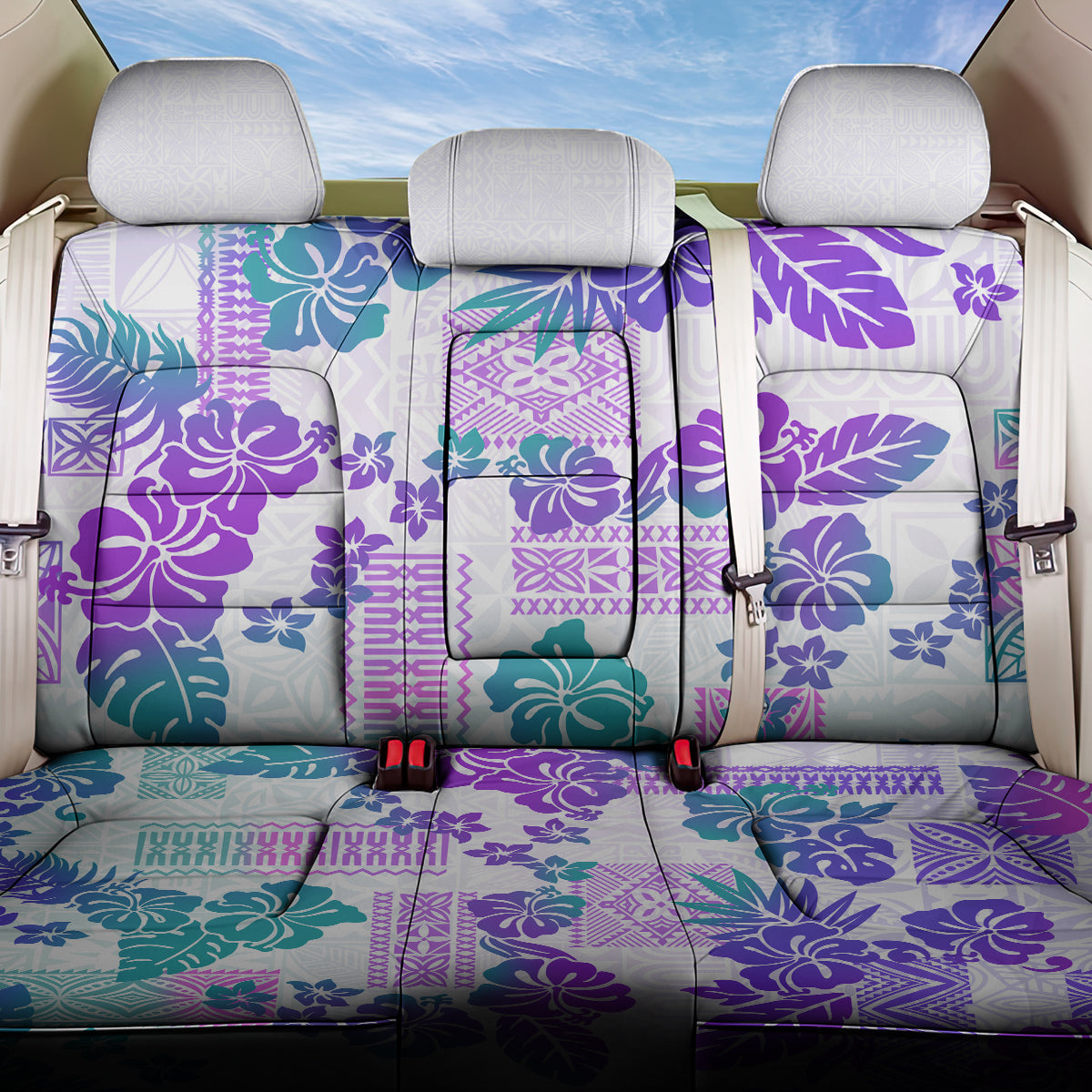 Vintage Hawaii Back Car Seat Cover Hibiscus Tapa Tribal With Hawaiian Quilt Pattern Purple LT9 One Size Purple - Polynesian Pride