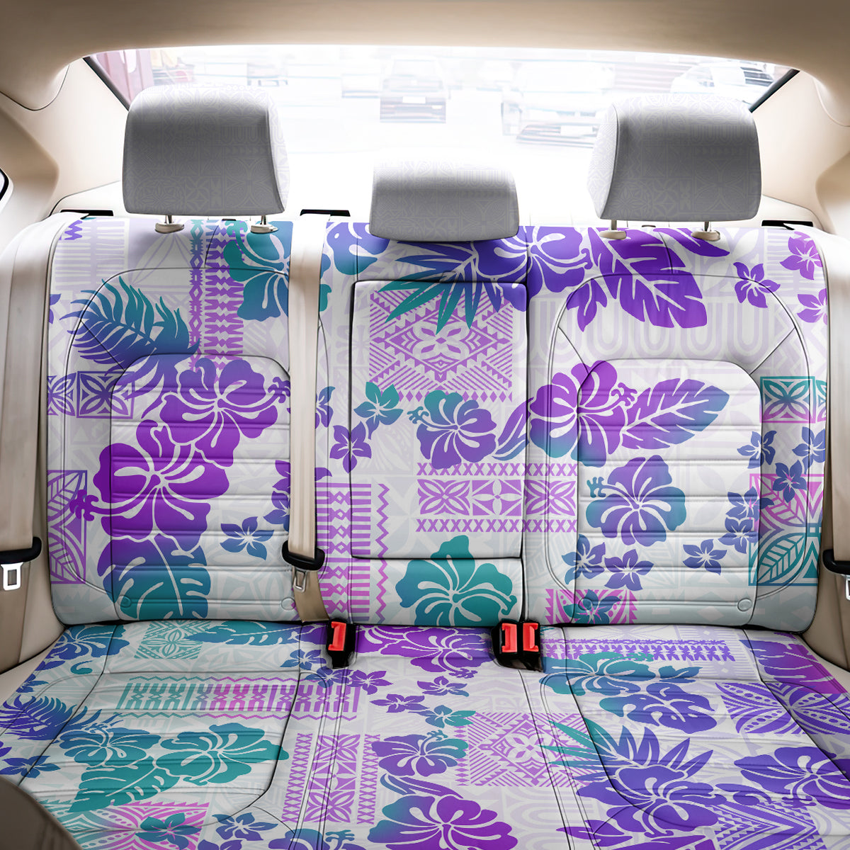 Vintage Hawaii Back Car Seat Cover Hibiscus Tapa Tribal With Hawaiian Quilt Pattern Purple LT9 - Polynesian Pride