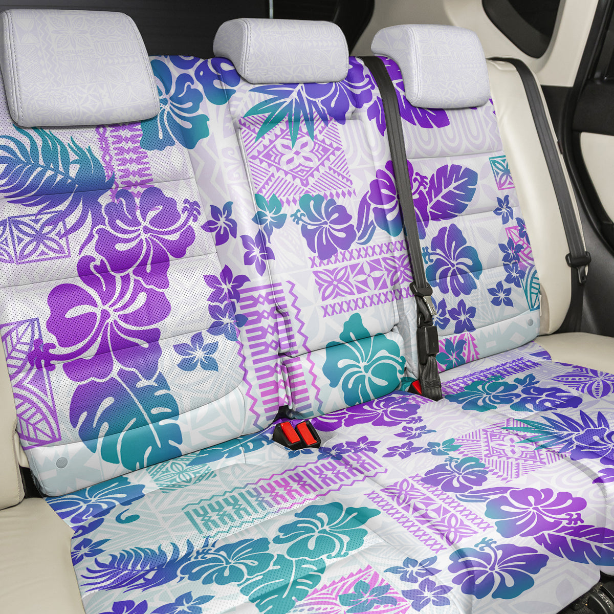 Vintage Hawaii Back Car Seat Cover Hibiscus Tapa Tribal With Hawaiian Quilt Pattern Purple LT9 - Polynesian Pride
