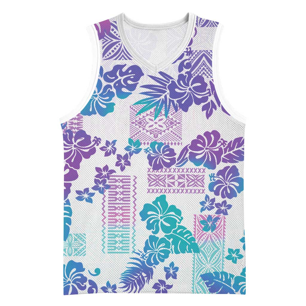 Vintage Hawaii Basketball Jersey Hibiscus Tapa Tribal With Hawaiian Quilt Pattern Purple LT9 Unisex Purple - Polynesian Pride