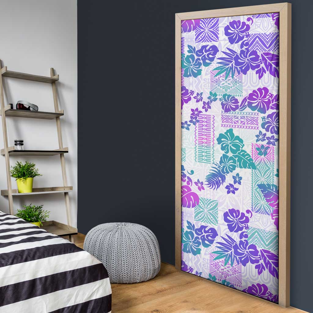 Vintage Hawaii Door Cover Hibiscus Tapa Tribal With Hawaiian Quilt Pattern Purple LT9 - Polynesian Pride