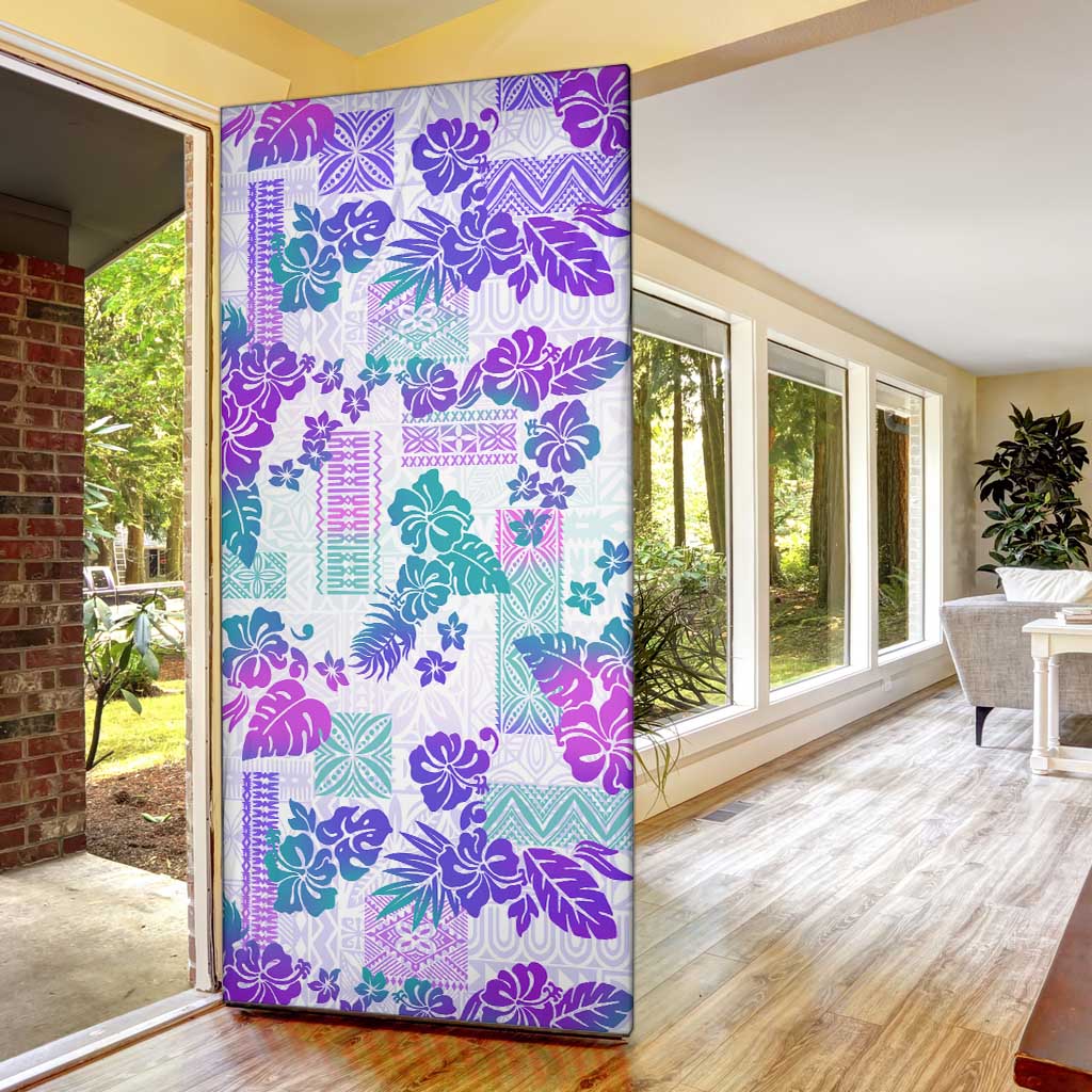 Vintage Hawaii Door Cover Hibiscus Tapa Tribal With Hawaiian Quilt Pattern Purple LT9 - Polynesian Pride