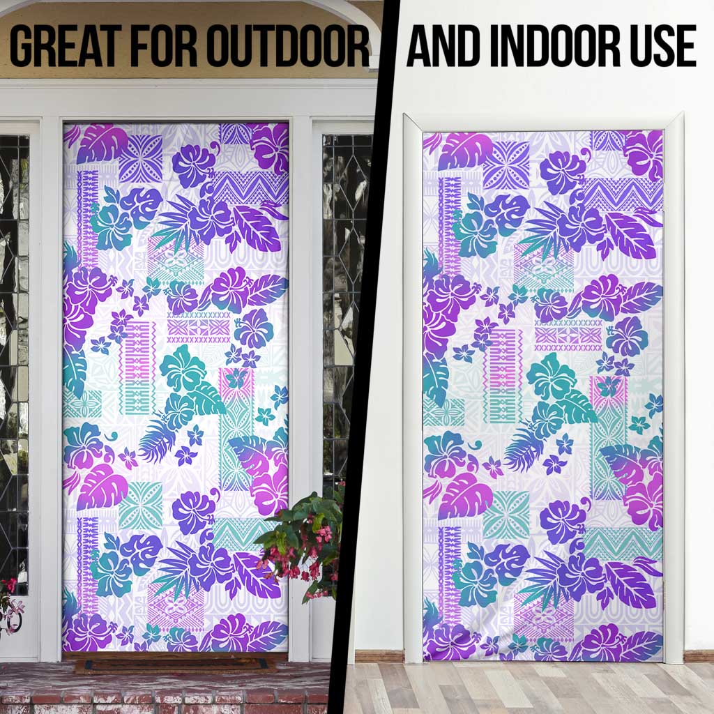 Vintage Hawaii Door Cover Hibiscus Tapa Tribal With Hawaiian Quilt Pattern Purple LT9 - Polynesian Pride