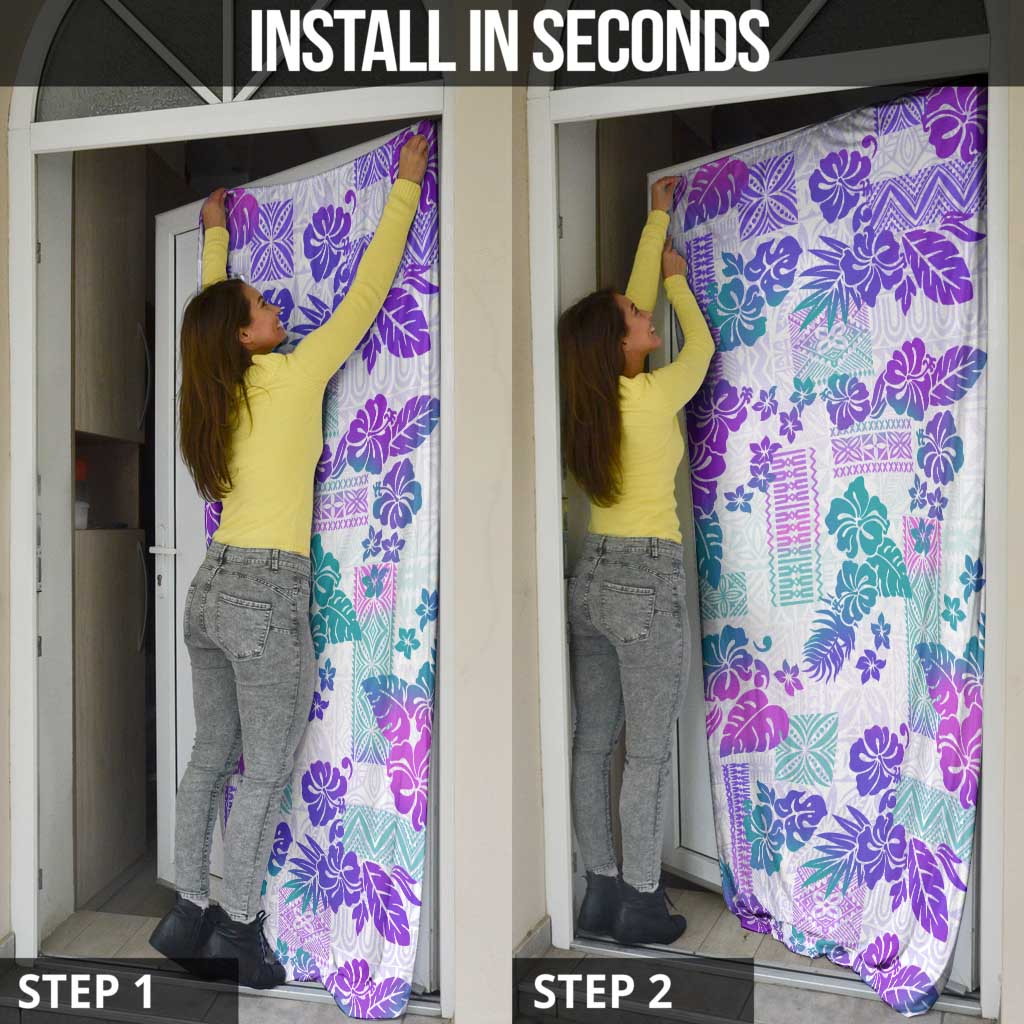 Vintage Hawaii Door Cover Hibiscus Tapa Tribal With Hawaiian Quilt Pattern Purple LT9 - Polynesian Pride